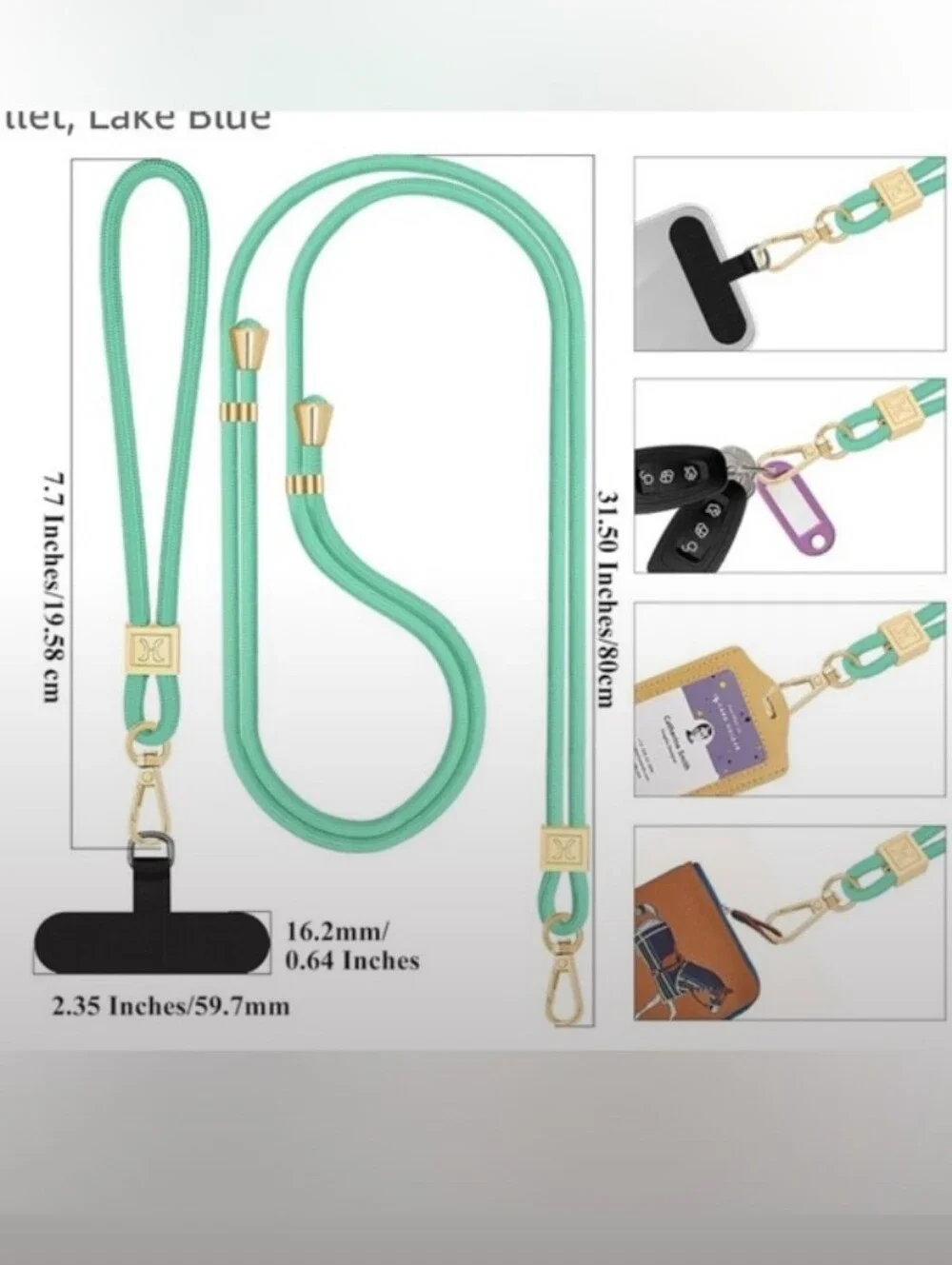 Phone Lanyard Crossbody (Mint / Gold )💚